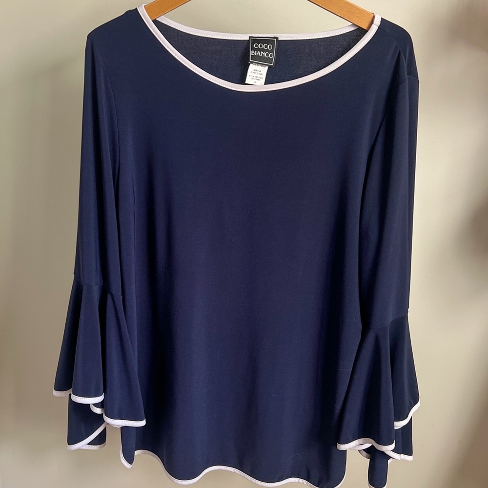 Coco Bianco Blue and White Bell Sleeve Blouse